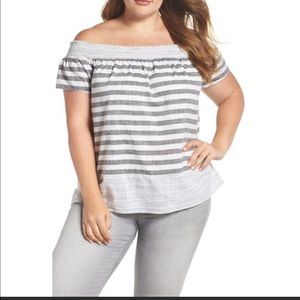 Lucky Brand Stripe Off the Shoulder Top Size 1X